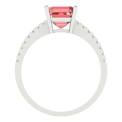 2.7 cttw Natural Garnet Solitaire with Zirconia Simulated Diamond Accents Engagement Ring - Solid White Gold (VVS1, Asscher Cut,6.5mm)