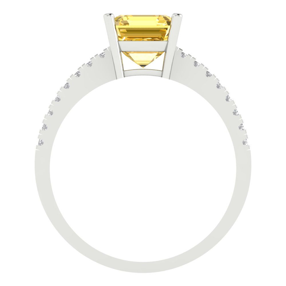 2.7 cttw Zirconia Simulated Yellow Diamond Solitaire with Zirconia Simulated Diamond Accents Engagement Ring - Solid White Gold (VVS1, Asscher Cut,6.5mm)