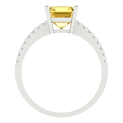 2.7 cttw Zirconia Simulated Yellow Diamond Solitaire with Zirconia Simulated Diamond Accents Engagement Ring - Solid White Gold (VVS1, Asscher Cut,6.5mm)