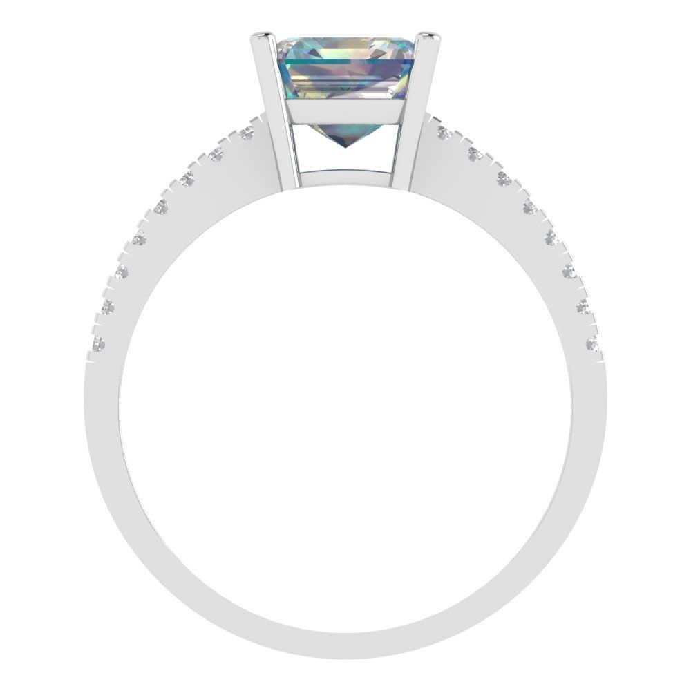 2.7 cttw Blue Moissanite Solitaire with Zirconia Simulated Diamond Accents Engagement Ring - Solid White Gold (VVS1, Asscher Cut,6.5mm)