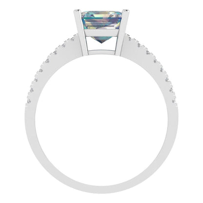 2.7 cttw Blue Moissanite Solitaire with Zirconia Simulated Diamond Accents Engagement Ring - Solid White Gold (VVS1, Asscher Cut,6.5mm)