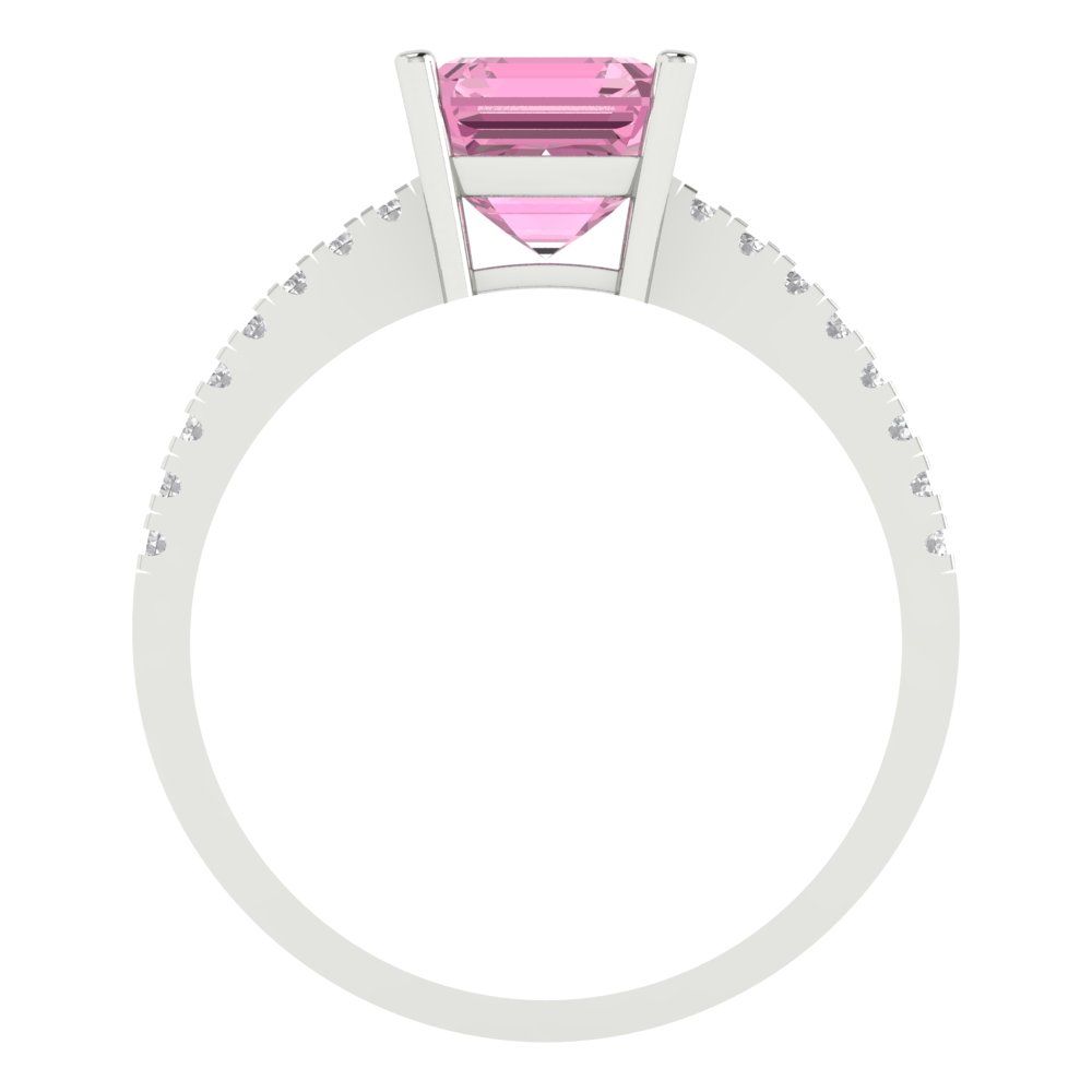 2.7 cttw Zirconia Simulated Pink Diamond Solitaire with Zirconia Simulated Diamond Accents Engagement Ring - Solid White Gold (VVS1, Asscher Cut,6.5mm)