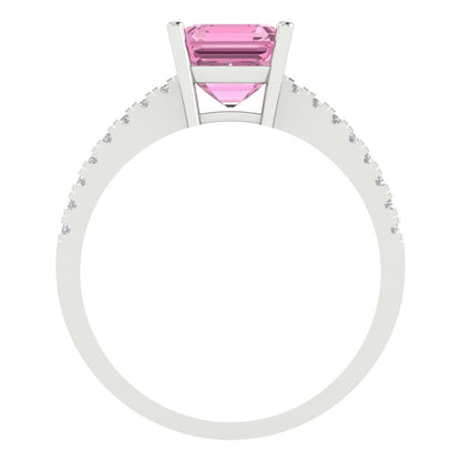 2.7 cttw Zirconia Simulated Pink Diamond Solitaire with Zirconia Simulated Diamond Accents Engagement Ring - Solid White Gold (VVS1, Asscher Cut,6.5mm)