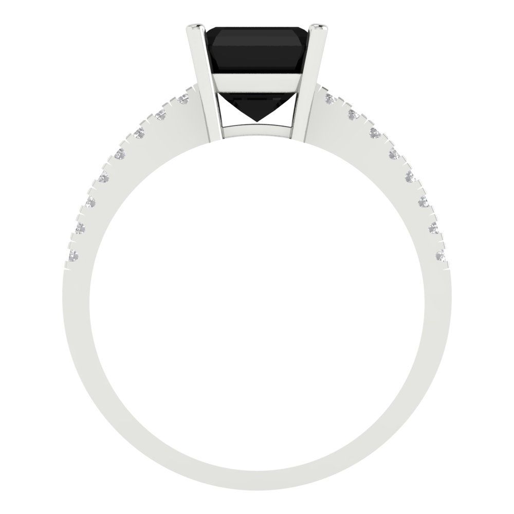 2.7 cttw Natural Onyx Solitaire with Zirconia Simulated Diamond Accents Engagement Ring - Solid White Gold (VVS1, Asscher Cut,6.5mm)