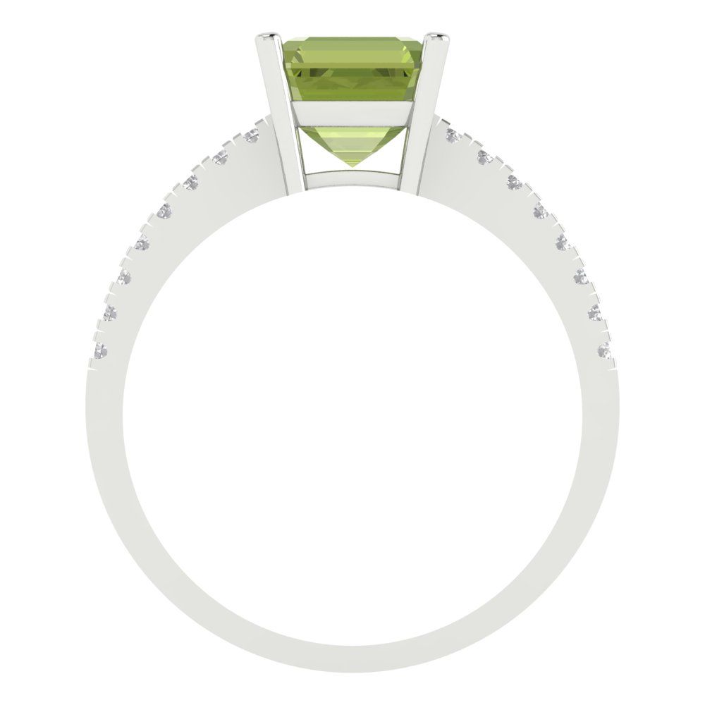 2.7 cttw Natural Peridot Solitaire with Zirconia Simulated Diamond Accents Engagement Ring - Solid White Gold (VVS1, Asscher Cut,6.5mm)