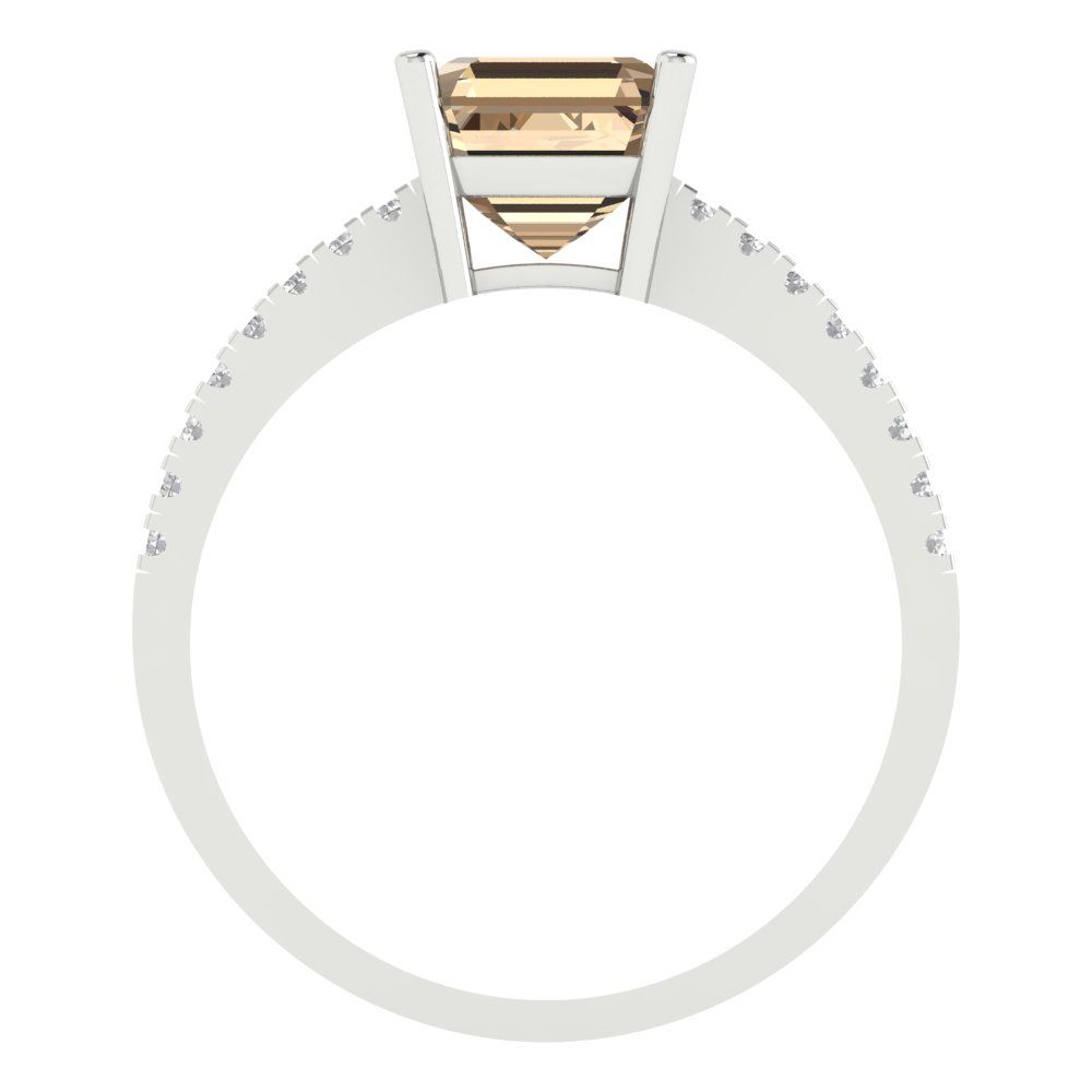 2.7 cttw Yellow Moissanite Solitaire with Zirconia Simulated Diamond Accents Engagement Ring - Solid White Gold (VVS1, Asscher Cut,6.5mm)