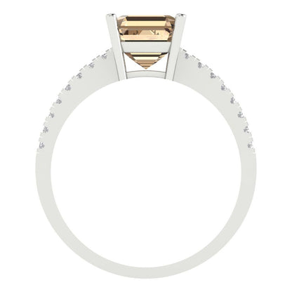 2.7 cttw Yellow Moissanite Solitaire with Zirconia Simulated Diamond Accents Engagement Ring - Solid White Gold (VVS1, Asscher Cut,6.5mm)