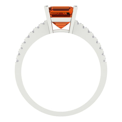 2.7 cttw Simulated Ruby Solitaire with Zirconia Simulated Diamond Accents Engagement Ring - Solid White Gold (VVS1, Asscher Cut,6.5mm)