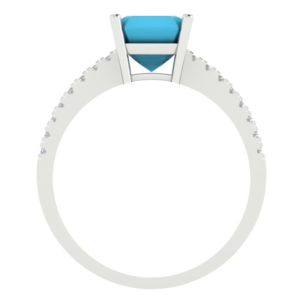2.7 cttw Simulated Turquoise Solitaire with Zirconia Simulated Diamond Accents Engagement Ring - Solid White Gold (VVS1, Asscher Cut,6.5mm)