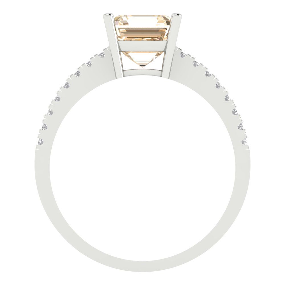 2.7 cttw Natural Morganite Solitaire with Zirconia Simulated Diamond Accents Engagement Ring - Solid White Gold (VVS1, Asscher Cut,6.5mm)