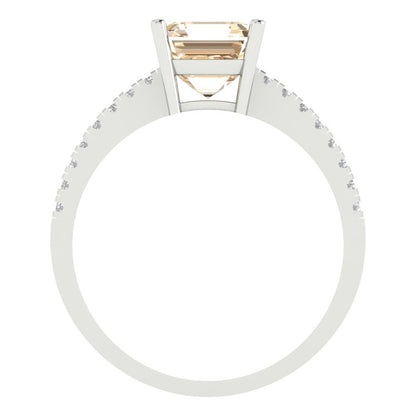 2.7 cttw Natural Morganite Solitaire with Zirconia Simulated Diamond Accents Engagement Ring - Solid White Gold (VVS1, Asscher Cut,6.5mm)