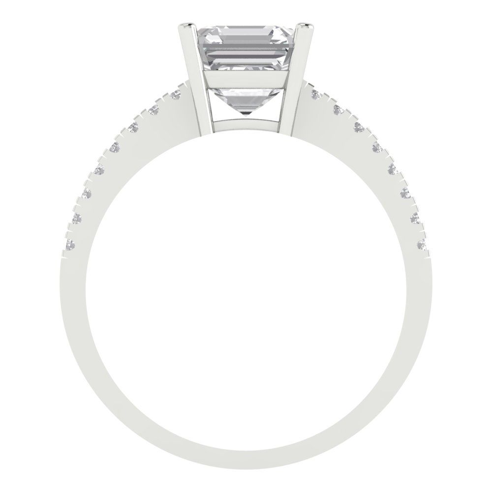 2.7 cttw White Sapphire Solitaire with Zirconia Simulated Diamond Accents Engagement Ring - Solid White Gold (VVS1, Asscher Cut,6.5mm)