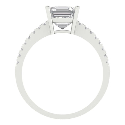 2.7 cttw White Sapphire Solitaire with Zirconia Simulated Diamond Accents Engagement Ring - Solid White Gold (VVS1, Asscher Cut,6.5mm)