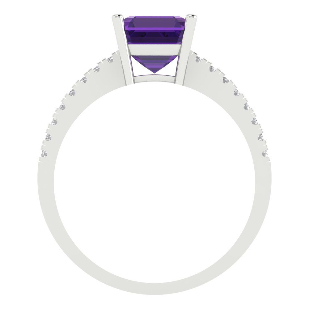 2.7 cttw Natural Amethyst Solitaire with Zirconia Simulated Diamond Accents Engagement Ring - Solid White Gold (VVS1, Asscher Cut,6.5mm)