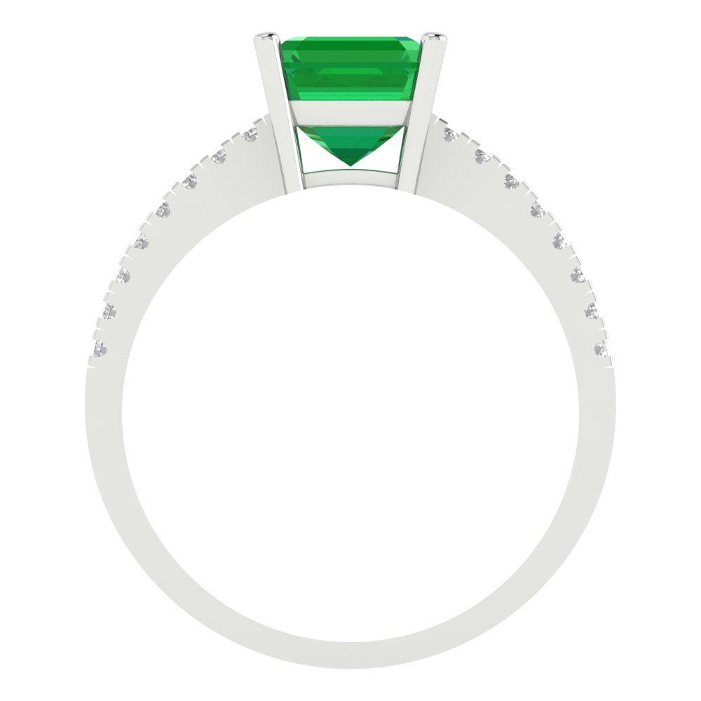 2.7 cttw Simulated Emerald Solitaire with Zirconia Simulated Diamond Accents Engagement Ring - Solid White Gold (VVS1, Asscher Cut,6.5mm)