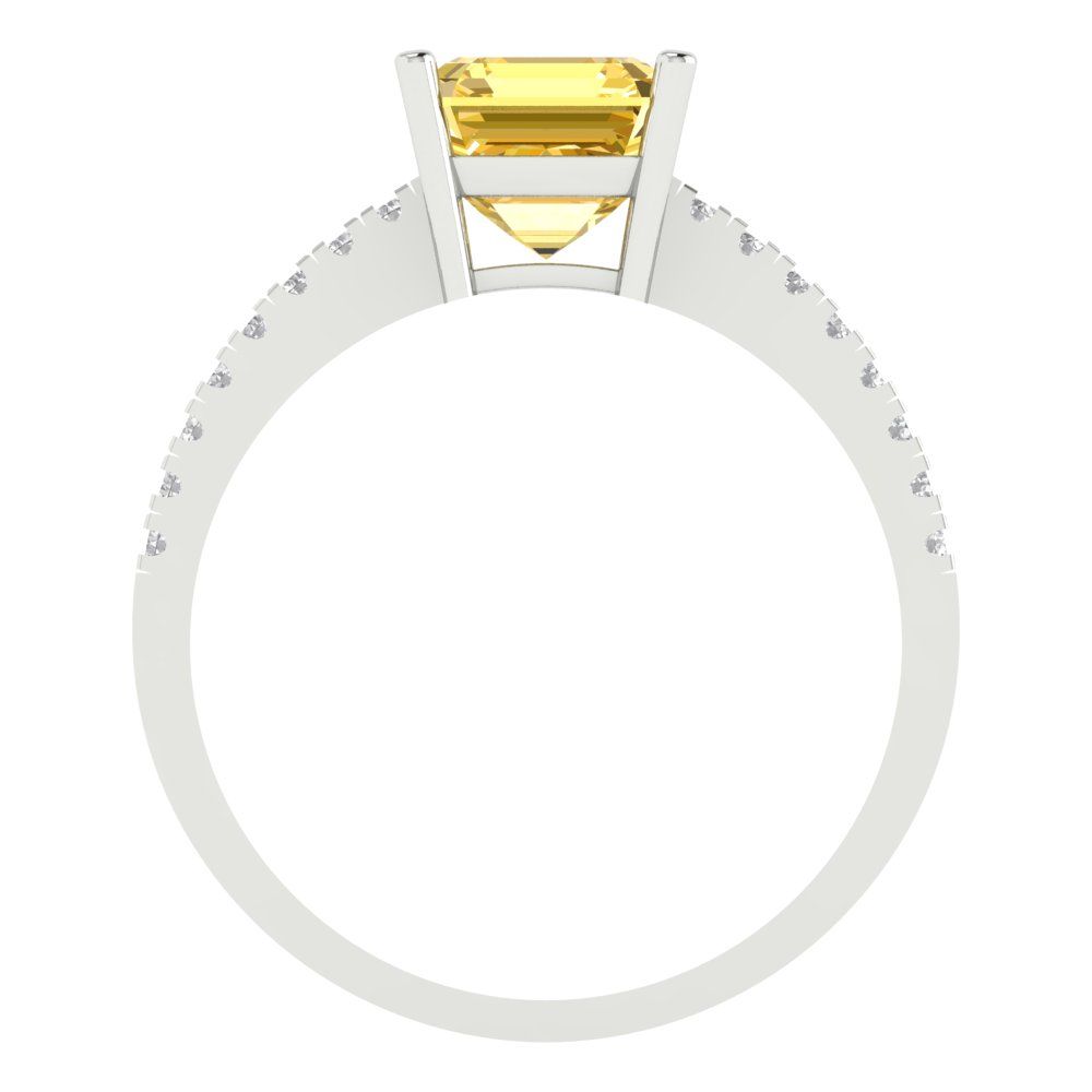 2.7 cttw Natural Citrine Solitaire with Zirconia Simulated Diamond Accents Engagement Ring - Solid White Gold (VVS1, Asscher Cut,6.5mm)