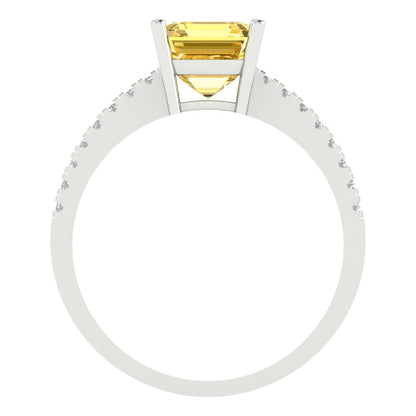 2.7 cttw Natural Citrine Solitaire with Zirconia Simulated Diamond Accents Engagement Ring - Solid White Gold (VVS1, Asscher Cut,6.5mm)