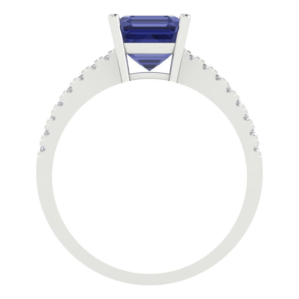 2.7 cttw Simulated Tanzanite Solitaire with Zirconia Simulated Diamond Accents Engagement Ring - Solid White Gold (VVS1, Asscher Cut,6.5mm)
