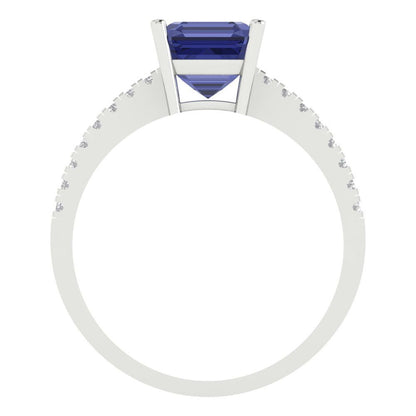 2.7 cttw Simulated Tanzanite Solitaire with Zirconia Simulated Diamond Accents Engagement Ring - Solid White Gold (VVS1, Asscher Cut,6.5mm)