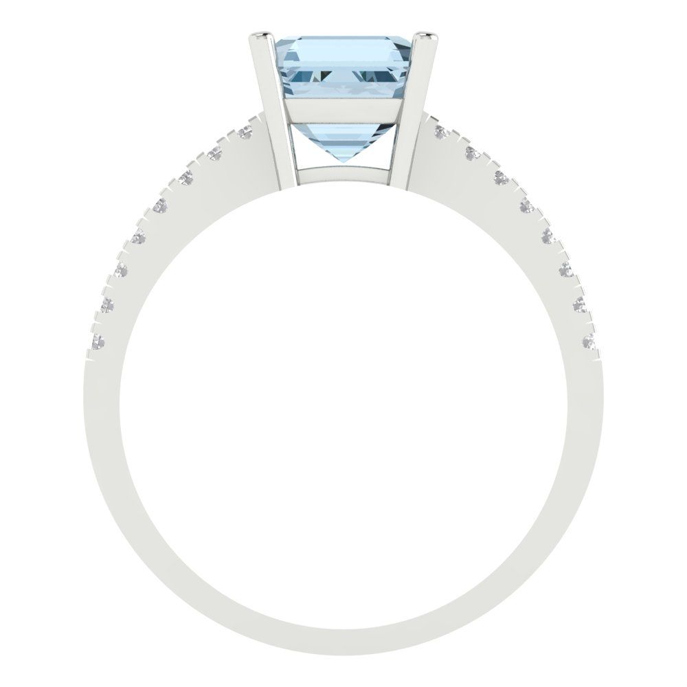 2.7 cttw Zirconia Simulated Blue Diamond Solitaire with Zirconia Simulated Diamond Accents Engagement Ring - Solid White Gold (VVS1, Asscher Cut,6.5mm)