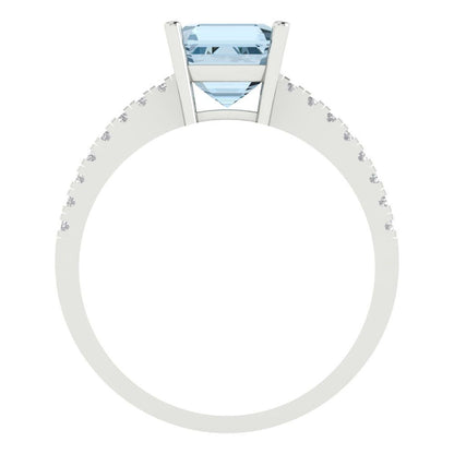 2.7 cttw Zirconia Simulated Blue Diamond Solitaire with Zirconia Simulated Diamond Accents Engagement Ring - Solid White Gold (VVS1, Asscher Cut,6.5mm)