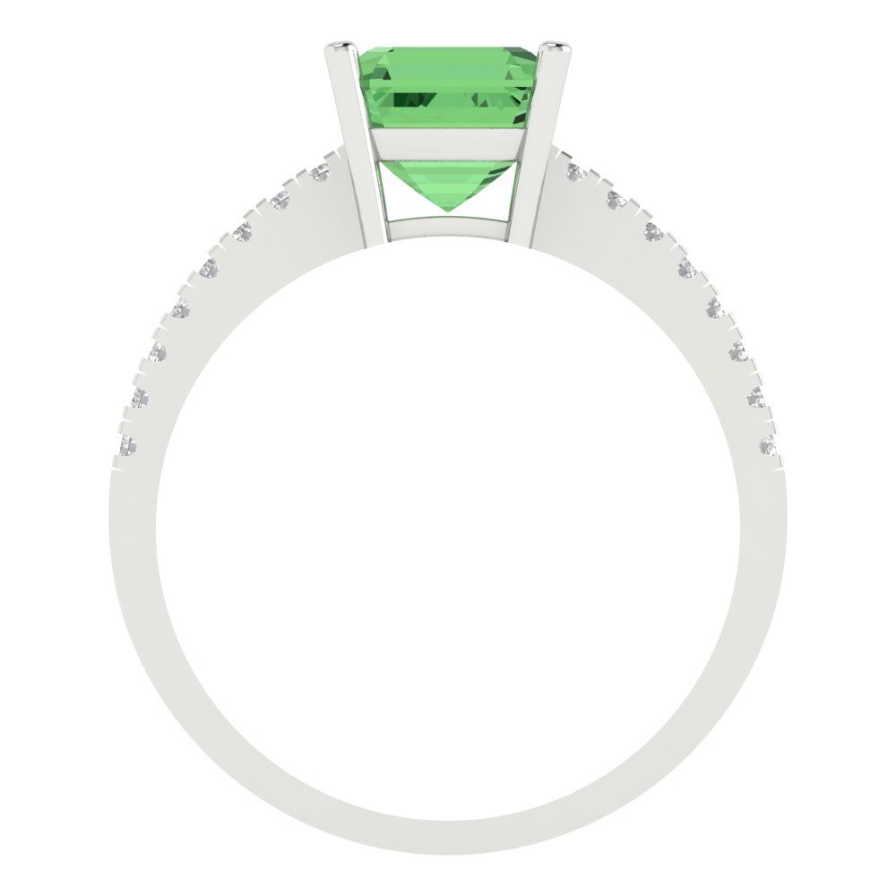 2.7 cttw Zirconia Simulated Green Diamond Solitaire with Zirconia Simulated Diamond Accents Engagement Ring - Solid White Gold (VVS1, Asscher Cut,6.5mm)