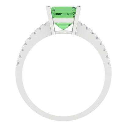 2.7 cttw Zirconia Simulated Green Diamond Solitaire with Zirconia Simulated Diamond Accents Engagement Ring - Solid White Gold (VVS1, Asscher Cut,6.5mm)