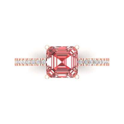 2.7 cttw Natural Garnet Solitaire with Zirconia Simulated Diamond Accents Engagement Ring - Solid Rose Gold (VVS1, Asscher Cut,6.5mm)