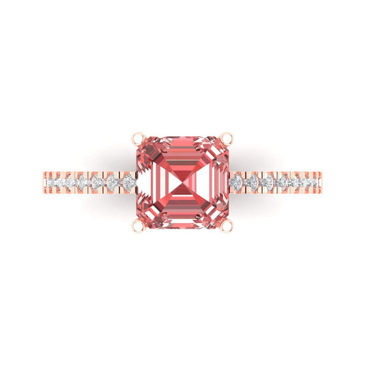 2.7 cttw Natural Garnet Solitaire with Zirconia Simulated Diamond Accents Engagement Ring - Solid Rose Gold (VVS1, Asscher Cut,6.5mm)