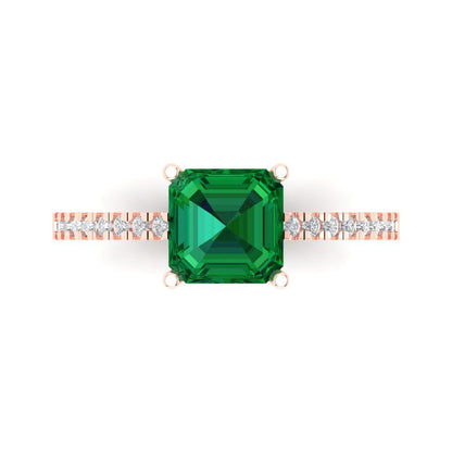 2.7 cttw Simulated Emerald Solitaire with Zirconia Simulated Diamond Accents Engagement Ring - Solid Gold (Asscher Cut,6.5mm)
