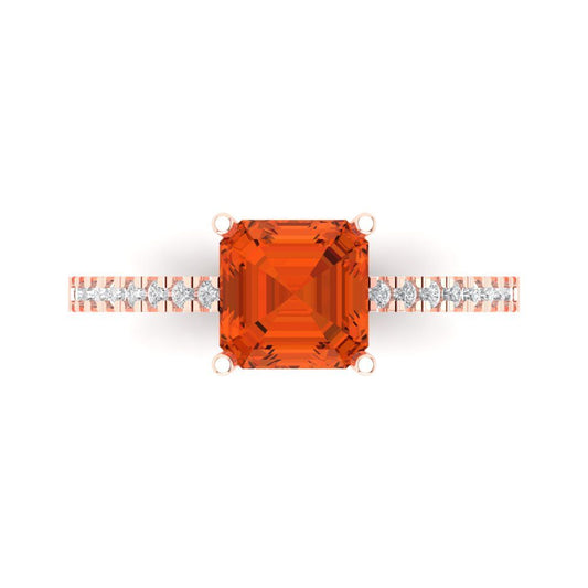 2.7 cttw Zirconia Simulated Red Diamond Solitaire with Zirconia Simulated Diamond Accents Engagement Ring - Solid Rose Gold (VVS1, Asscher Cut,6.5mm)
