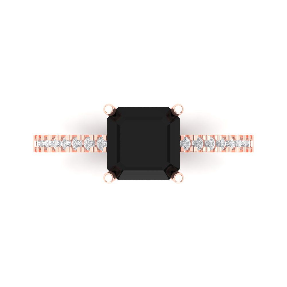 2.7 cttw Natural Onyx Solitaire with Zirconia Simulated Diamond Accents Engagement Ring - Solid Rose Gold (VVS1, Asscher Cut,6.5mm)
