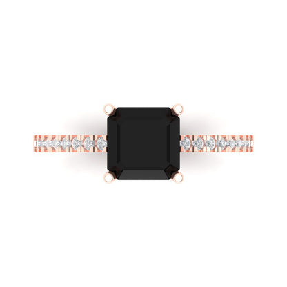 2.7 cttw Natural Onyx Solitaire with Zirconia Simulated Diamond Accents Engagement Ring - Solid Rose Gold (VVS1, Asscher Cut,6.5mm)