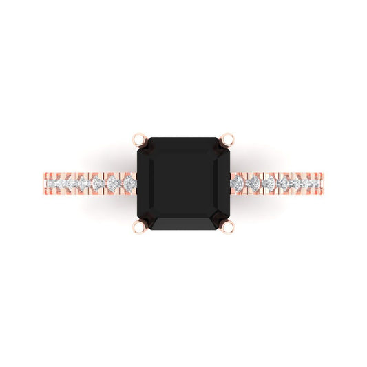 2.7 cttw Natural Onyx Solitaire with Zirconia Simulated Diamond Accents Engagement Ring - Solid Rose Gold (VVS1, Asscher Cut,6.5mm)