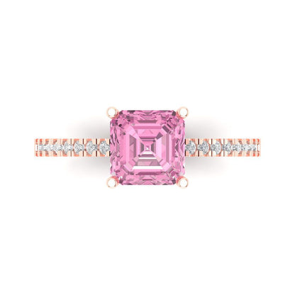 2.7 cttw Zirconia Simulated Pink Diamond Solitaire with Zirconia Simulated Diamond Accents Engagement Ring - Solid Gold (VVS1, Asscher Cut,6.5mm)