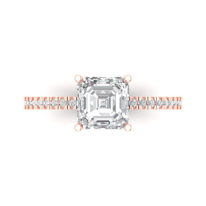 2.7 cttw White Sapphire Solitaire with Zirconia Simulated Diamond Accents Engagement Ring - Solid Gold (Asscher Cut,6.5mm)