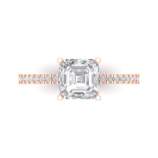 2.7 cttw White Sapphire Solitaire with Zirconia Simulated Diamond Accents Engagement Ring - Solid Rose Gold (VVS1, Asscher Cut,6.5mm)