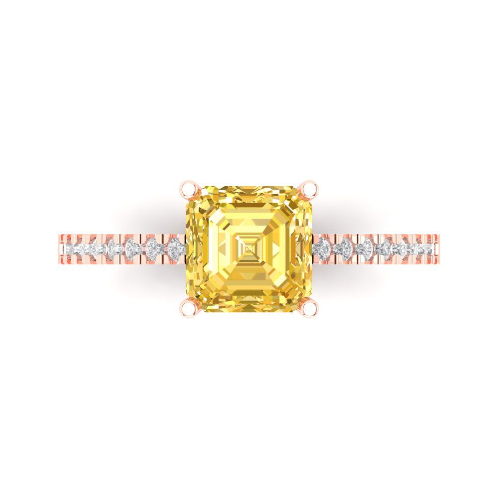 2.7 cttw Natural Citrine Solitaire with Zirconia Simulated Diamond Accents Engagement Ring - Solid Gold (Asscher Cut,6.5mm)