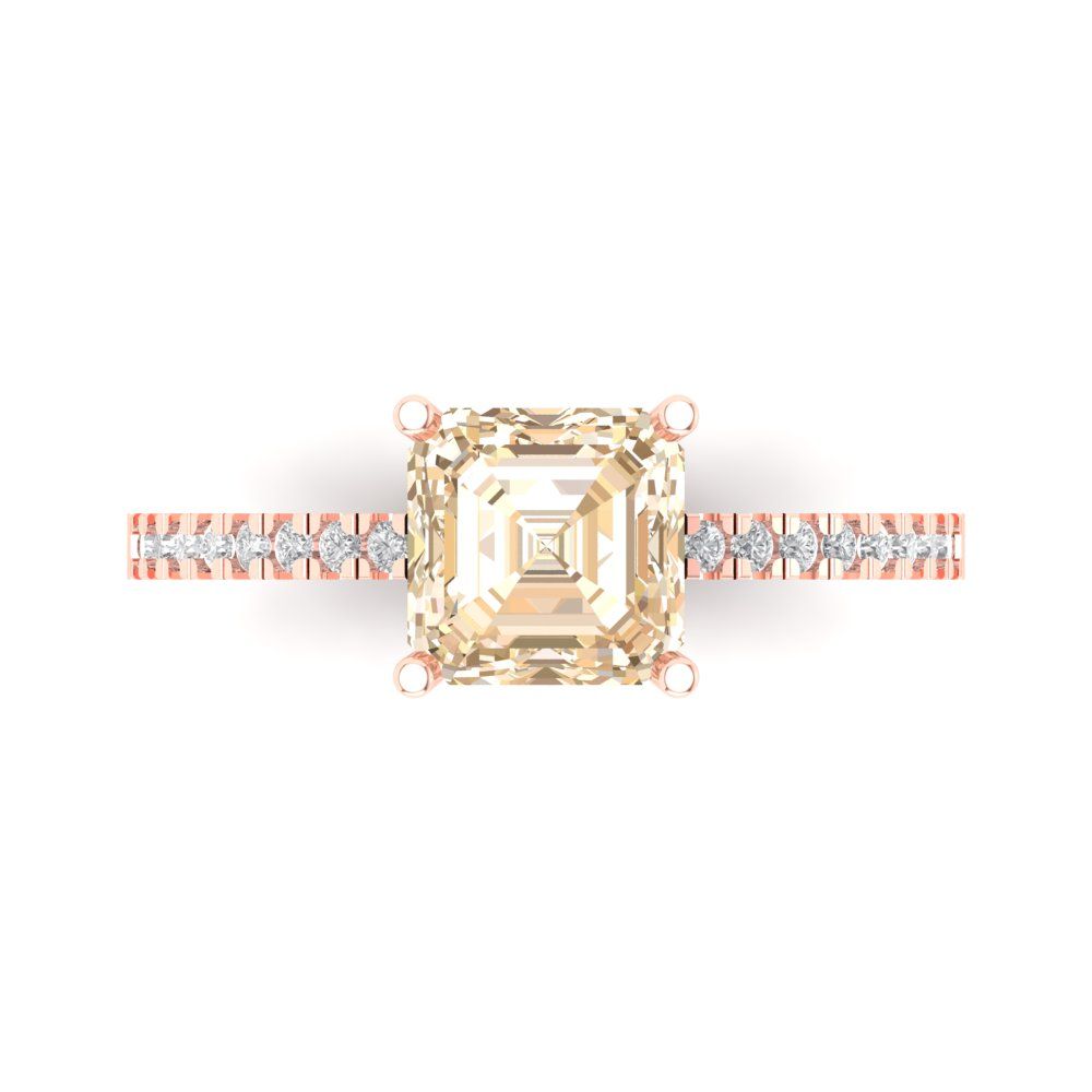 2.7 cttw Natural Morganite Solitaire with Zirconia Simulated Diamond Accents Engagement Ring - Solid Gold (Asscher Cut,6.5mm)