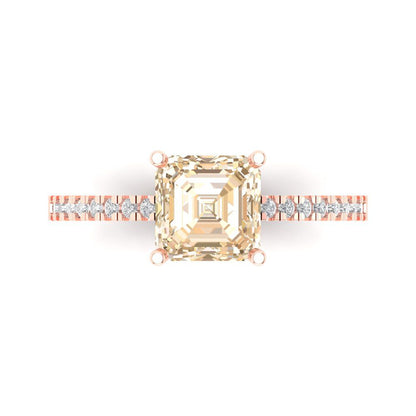 2.7 cttw Natural Morganite Solitaire with Zirconia Simulated Diamond Accents Engagement Ring - Solid Gold (Asscher Cut,6.5mm)
