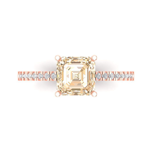 2.7 cttw Natural Morganite Solitaire with Zirconia Simulated Diamond Accents Engagement Ring - Solid Rose Gold (VVS1, Asscher Cut,6.5mm)