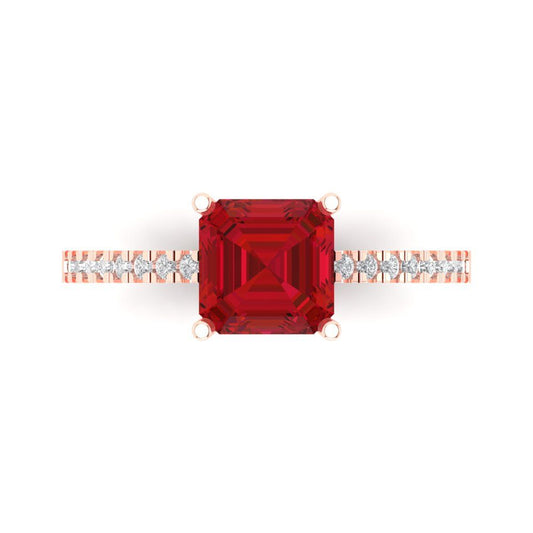 2.7 cttw Simulated Pink Tourmaline Solitaire with Zirconia Simulated Diamond Accents Engagement Ring - Solid Rose Gold (VVS1, Asscher Cut,6.5mm)