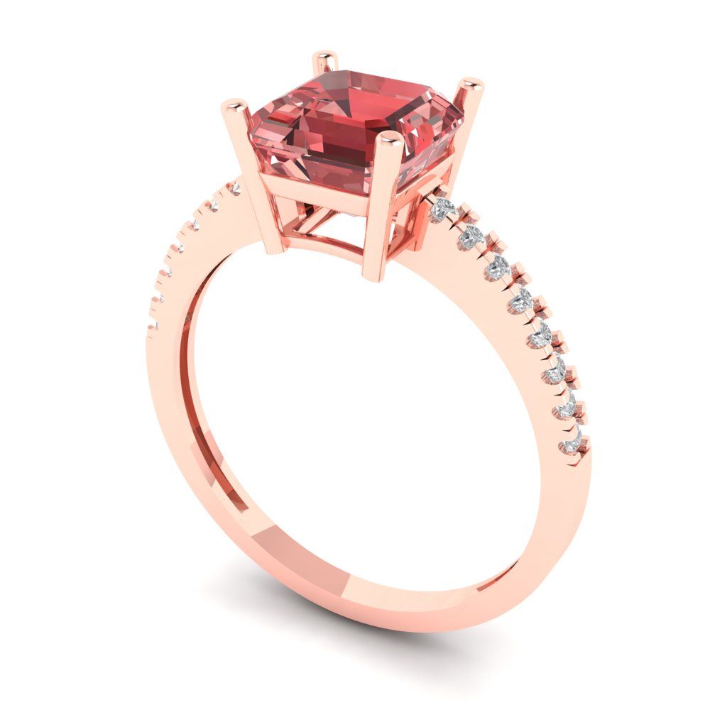 2.7 cttw Natural Garnet Solitaire with Zirconia Simulated Diamond Accents Engagement Ring - Solid Rose Gold (VVS1, Asscher Cut,6.5mm)