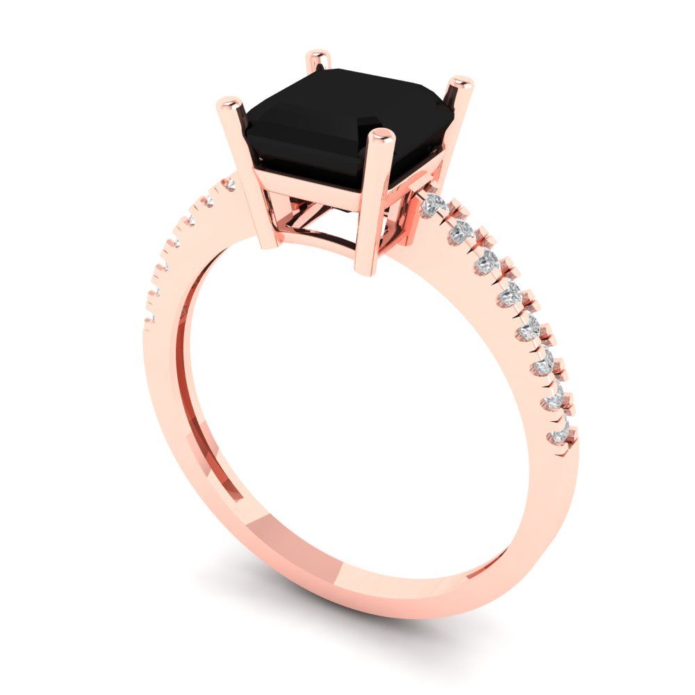 2.7 cttw Natural Onyx Solitaire with Zirconia Simulated Diamond Accents Engagement Ring - Solid Rose Gold (VVS1, Asscher Cut,6.5mm)