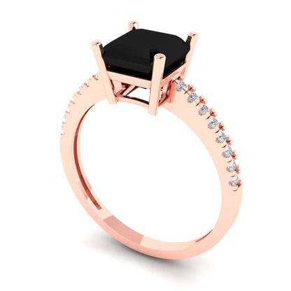 2.7 cttw Natural Onyx Solitaire with Zirconia Simulated Diamond Accents Engagement Ring - Solid Rose Gold (VVS1, Asscher Cut,6.5mm)