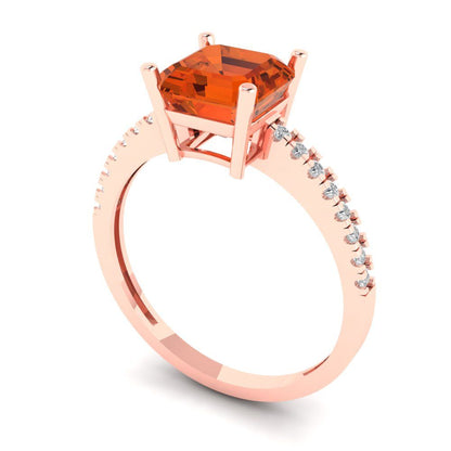 2.7 cttw Zirconia Simulated Red Diamond Solitaire with Zirconia Simulated Diamond Accents Engagement Ring - Solid Gold (VVS1, Asscher Cut,6.5mm)