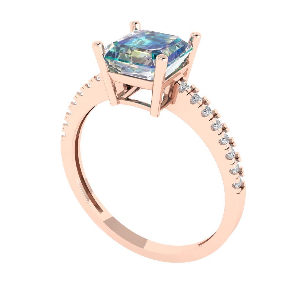 2.7 cttw Blue Moissanite Solitaire with Zirconia Simulated Diamond Accents Engagement Ring - Solid Gold (Asscher Cut,6.5mm)