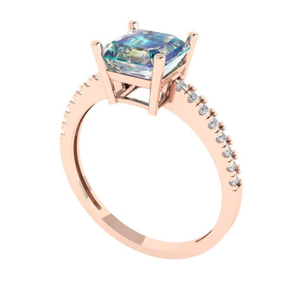 2.7 cttw Blue Moissanite Solitaire with Zirconia Simulated Diamond Accents Engagement Ring - Solid Gold (Asscher Cut,6.5mm)