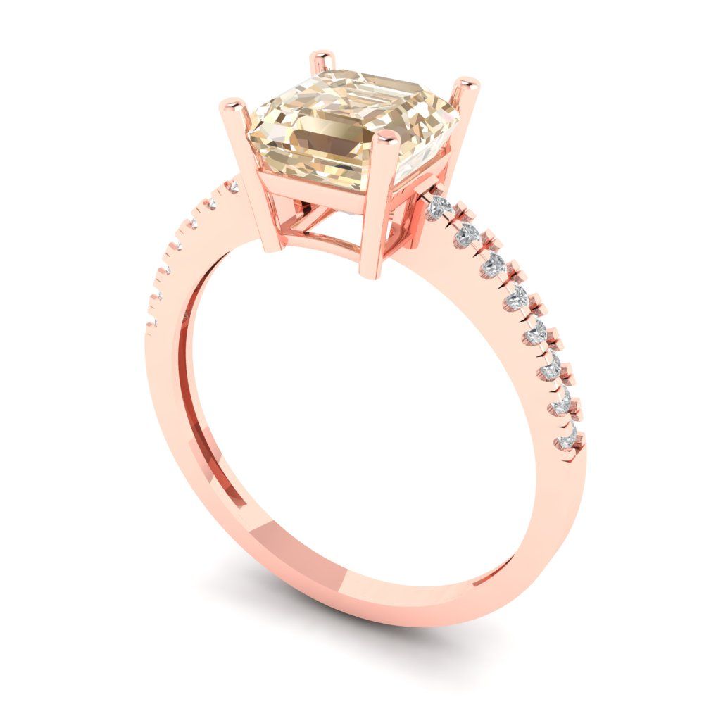 2.7 cttw Natural Morganite Solitaire with Zirconia Simulated Diamond Accents Engagement Ring - Solid Gold (Asscher Cut,6.5mm)