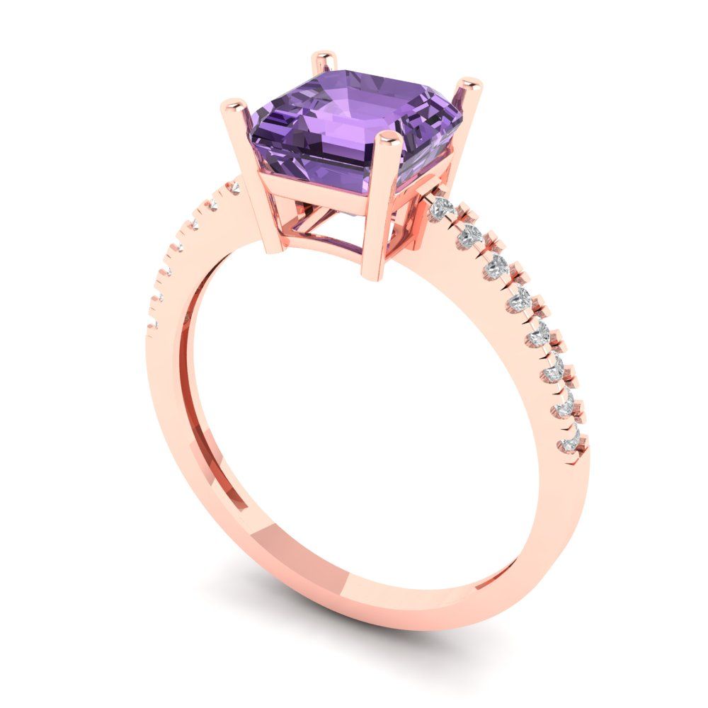 2.7 cttw Simulated Alexandrite Solitaire with Zirconia Simulated Diamond Accents Engagement Ring - Solid Rose Gold (VVS1, Asscher Cut,6.5mm)